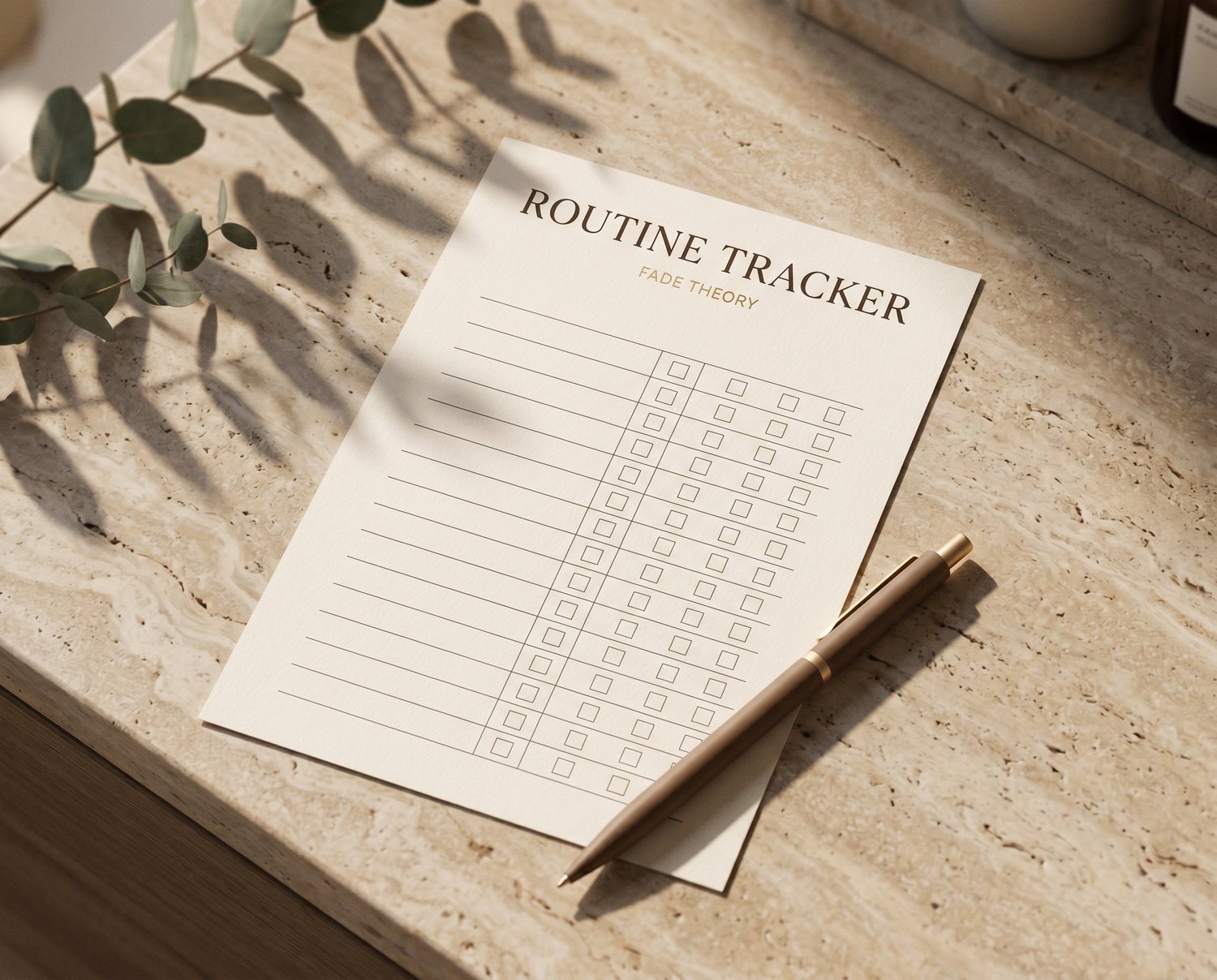 Blank AM/PM routine tracker page with pen
